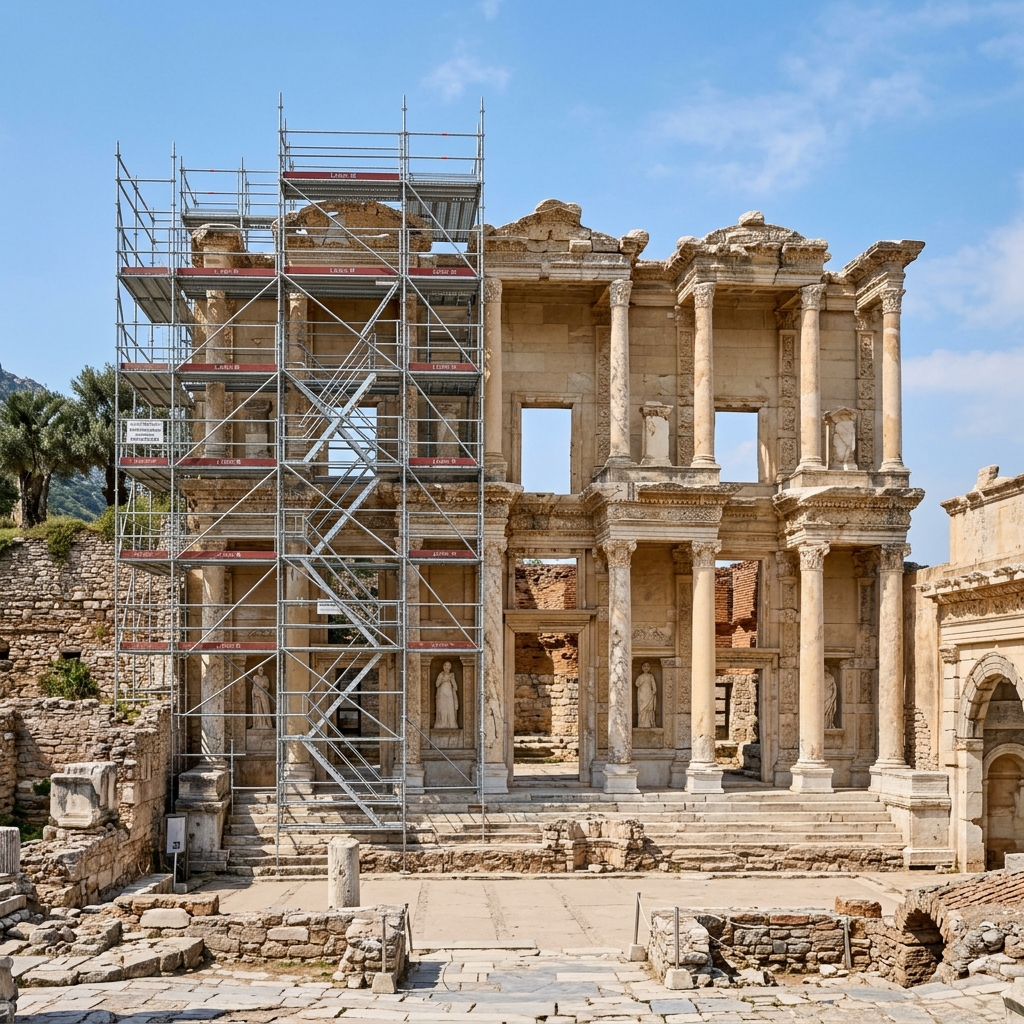 Efes Antik Kenti’nde Layher İskele Kurulumu: Tarihi Dokuya Zarar Vermeden Güvenli Restorasyon - Deta Endüstri Blog