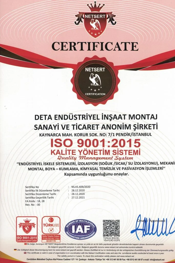 Deta Endüstri ISO 9001:2015